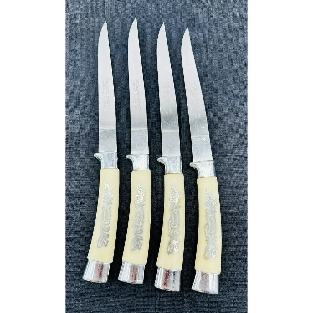 Royal Brand Federal Co Japan 4 Steak Knives Stainless Steel Celluloid Handle MCM